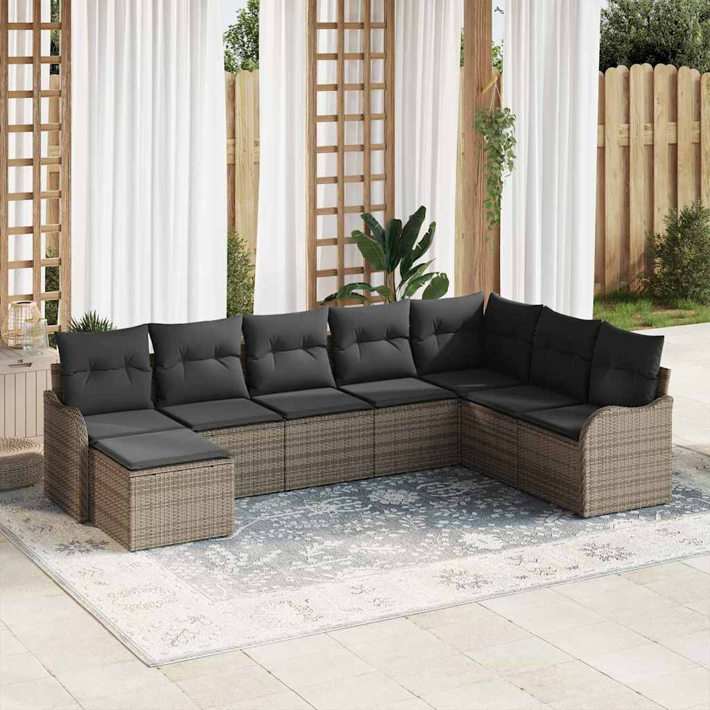 vidaXL Σετ Καναπέ Κήπου με μαξιλάρι 8 pcs Γκρι Πολυ ράταν