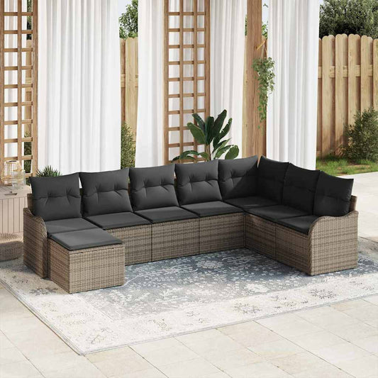 vidaXL Σετ Καναπέ Κήπου με μαξιλάρι 8 pcs Γκρι Πολυ ράταν
