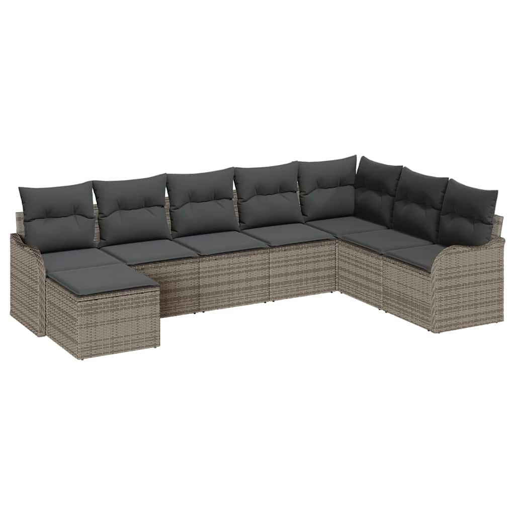 vidaXL Σετ Καναπέ Κήπου με μαξιλάρι 8 pcs Γκρι Πολυ ράταν
