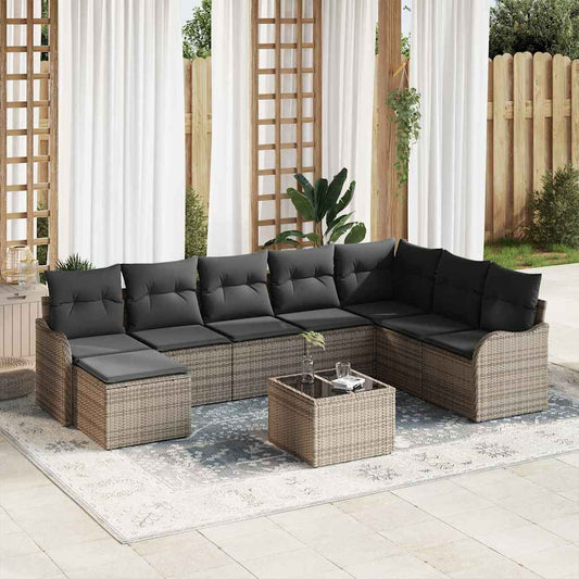 vidaXL Σετ Καναπέ Κήπου με αποθήκευση 9 pcs Γκρι συνθετικό ρατάν