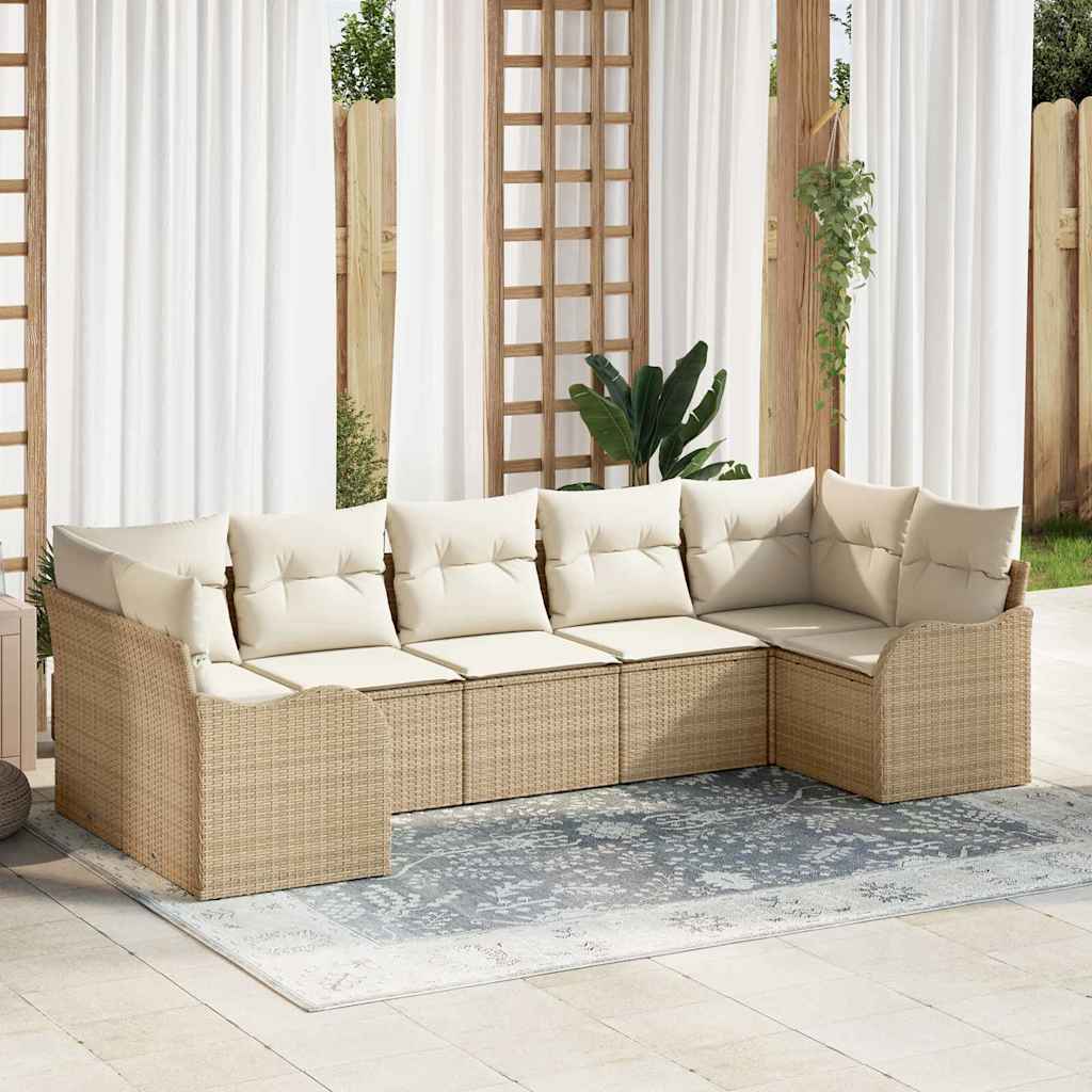 vidaXL Σετ Καναπέ Κήπου με αποθήκευση 7 pcs Μπεζ και λευκό Πολυ ράταν