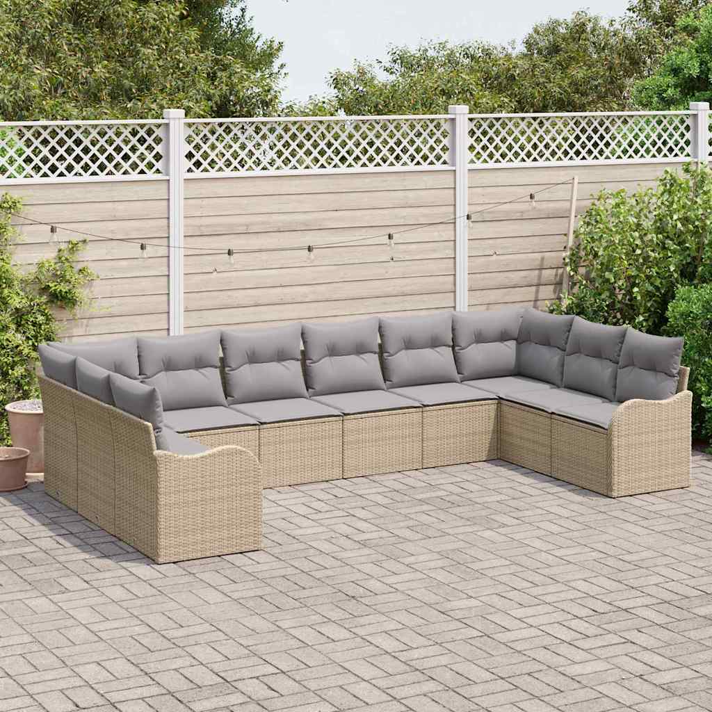 vidaXL Σετ Καναπέ Κήπου 10 pcs μπεζ και ανοιχτό γκρι συνθετικό ρατάν