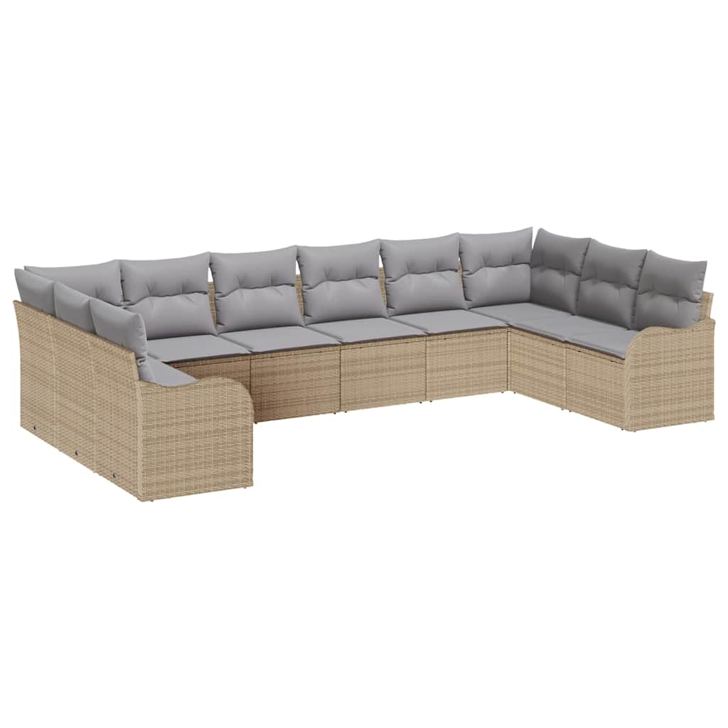 vidaXL Σετ Καναπέ Κήπου 10 pcs μπεζ και ανοιχτό γκρι συνθετικό ρατάν