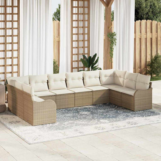 vidaXL Σετ Καναπέ Κήπου 10 pcs Μπεζ και λευκό συνθετικό ρατάν