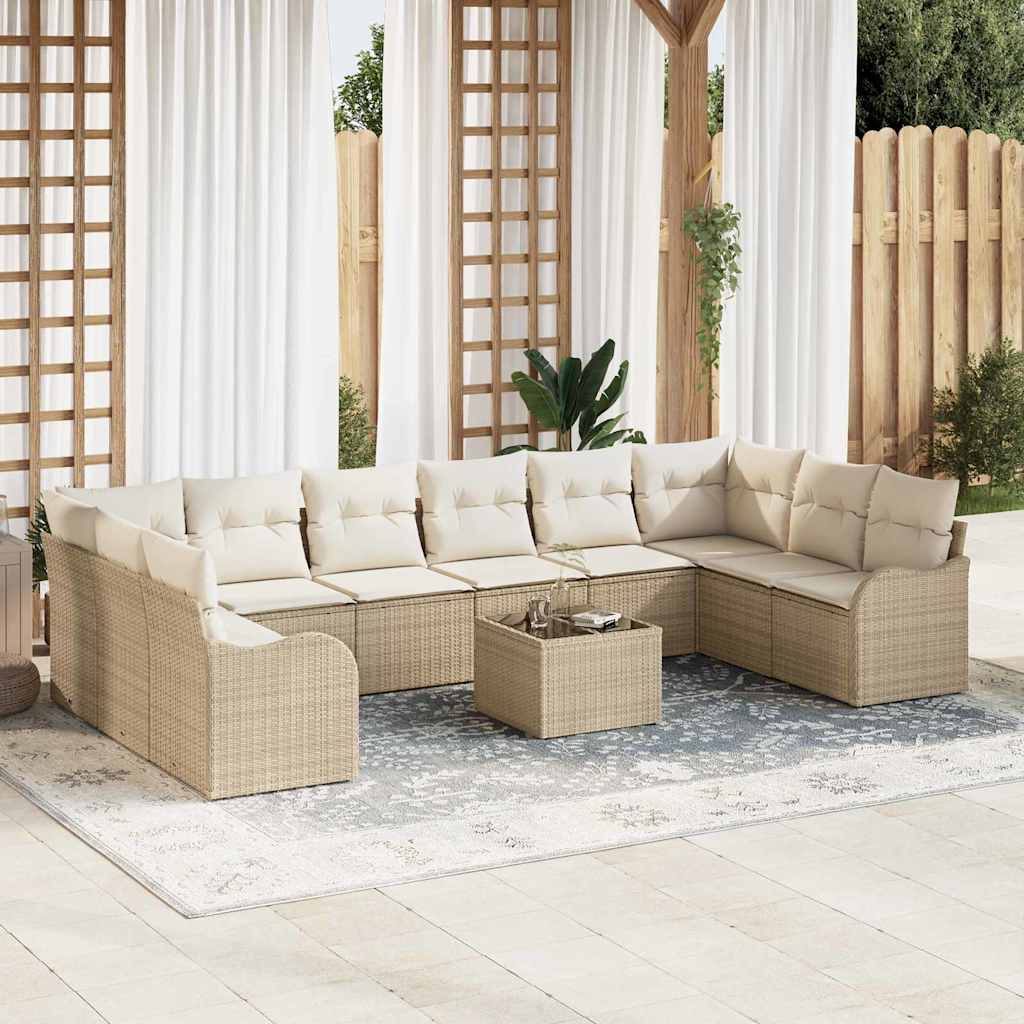 vidaXL Σετ Καναπέ Κήπου 11 pcs Μπεζ και Λευκό συνθετικό ρατάν