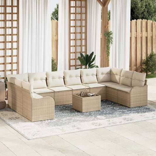 vidaXL Σετ Καναπέ Κήπου 11 pcs Μπεζ και Λευκό συνθετικό ρατάν