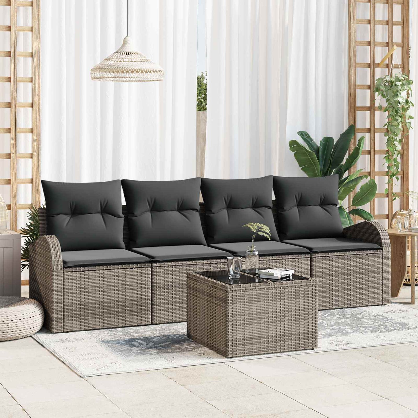 vidaXL Σετ Καναπέ Κήπου 5 pcs 4-Seater Γκρι συνθετικό ρατάν
