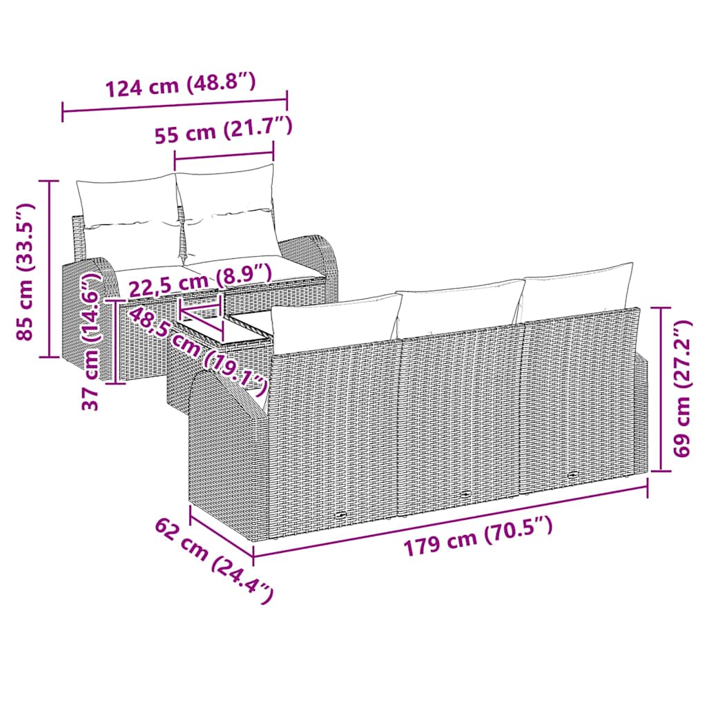vidaXL Σετ Κήπου 6 Τεμαχίων με Μαξιλάρια Καφέ Ρατάν