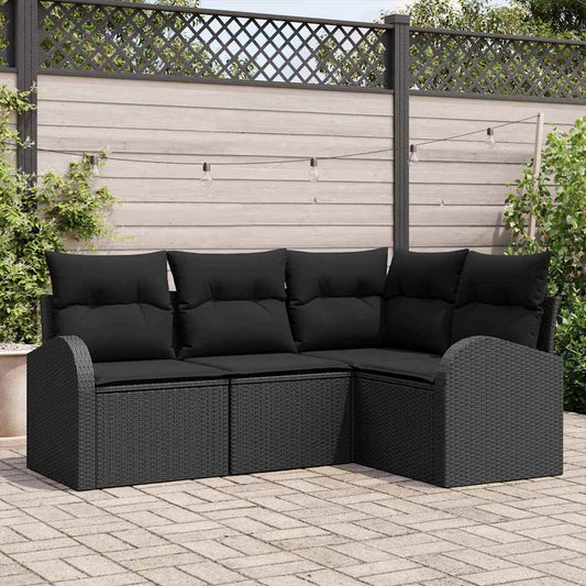 vidaXL Σετ Καναπέ Κήπου με μαξιλάρι 4 pcs Μαύρο συνθετικό ρατάν