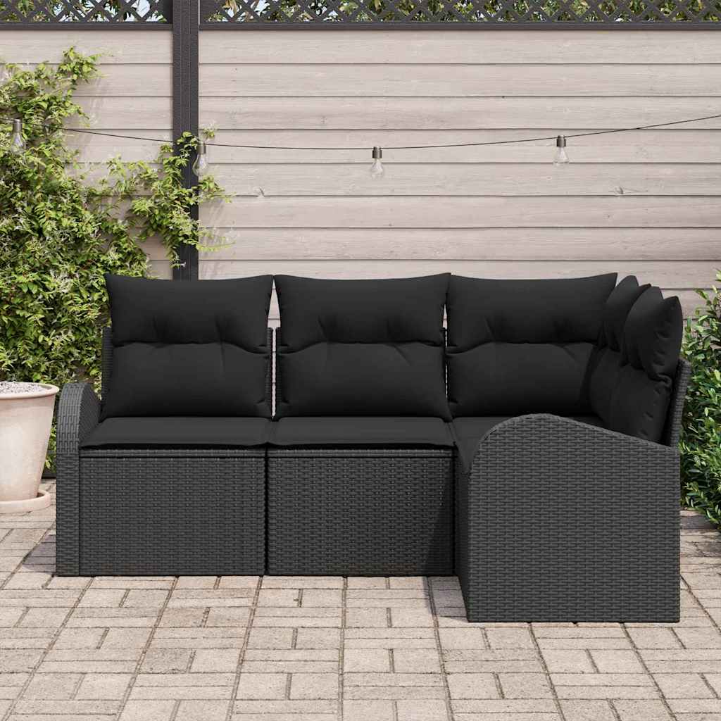 vidaXL Σετ Καναπέ Κήπου με μαξιλάρι 4 pcs Μαύρο συνθετικό ρατάν