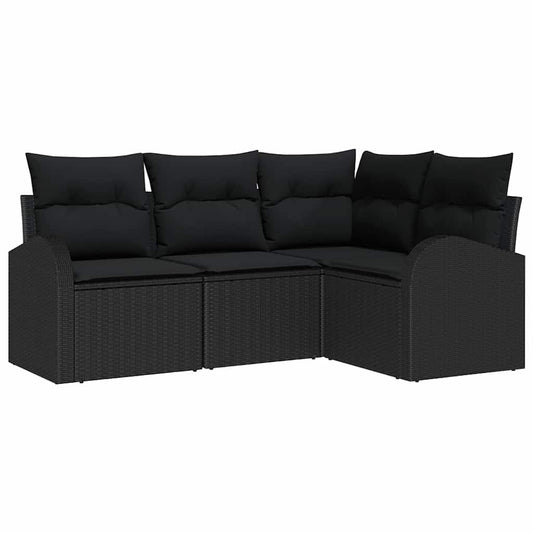 vidaXL Σετ Καναπέ Κήπου με μαξιλάρι 4 pcs Μαύρο συνθετικό ρατάν