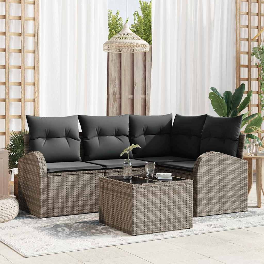 vidaXL Σετ Καναπέ Κήπου με μαξιλάρι 5 pcs Γκρι συνθετικό ρατάν