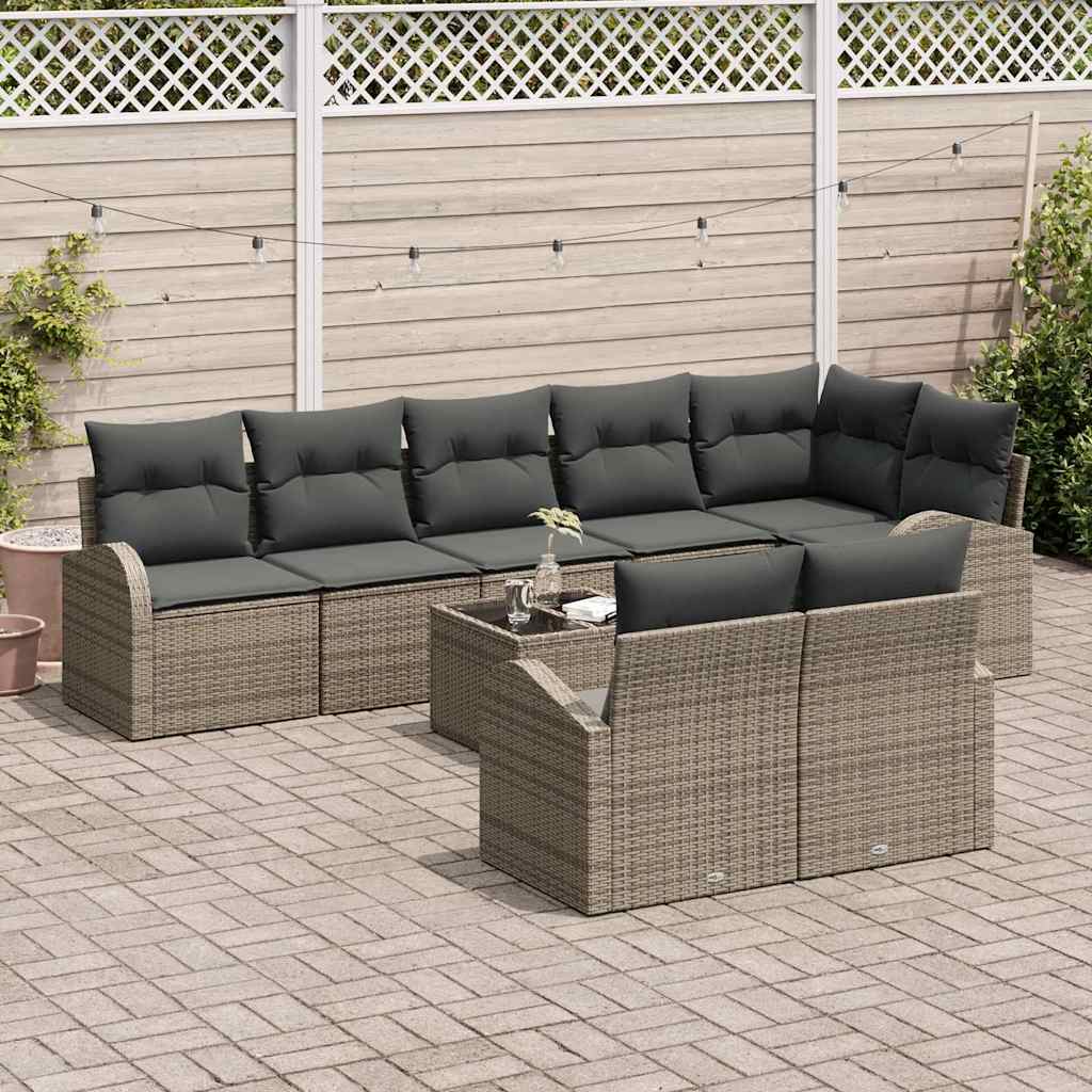 vidaXL Σετ Καναπέ Κήπου με μαξιλάρι 9 pcs Γκρι συνθετικό ρατάν