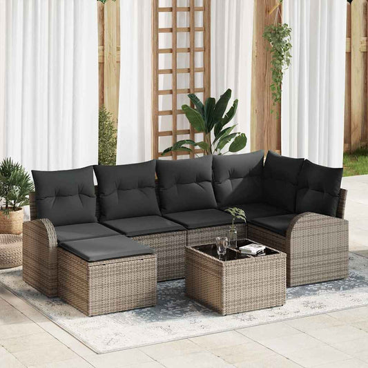 vidaXL Σετ Καναπέ με μαξιλάρι με αποθήκευση 7 pcs Γκρι συνθετικό ρατάν