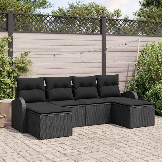 vidaXL Σετ Καναπέ Κήπου με μαξιλάρι 6 pcs Μαύρο Πολυ ράταν
