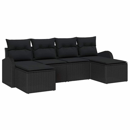 vidaXL Σετ Καναπέ Κήπου με μαξιλάρι 6 pcs Μαύρο Πολυ ράταν