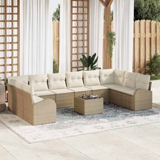 vidaXL Σετ Καναπέ Κήπου 11 pcs Μπεζ και Κρέμα συνθετικό ρατάν