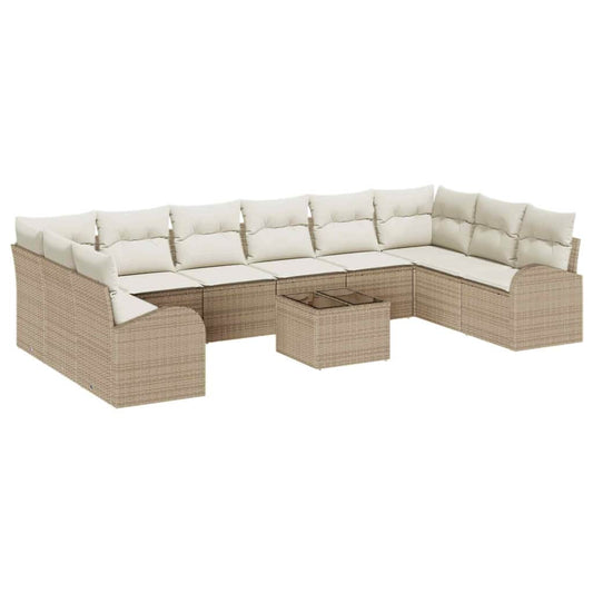 vidaXL Σετ Καναπέ Κήπου 11 pcs Μπεζ και Κρέμα συνθετικό ρατάν