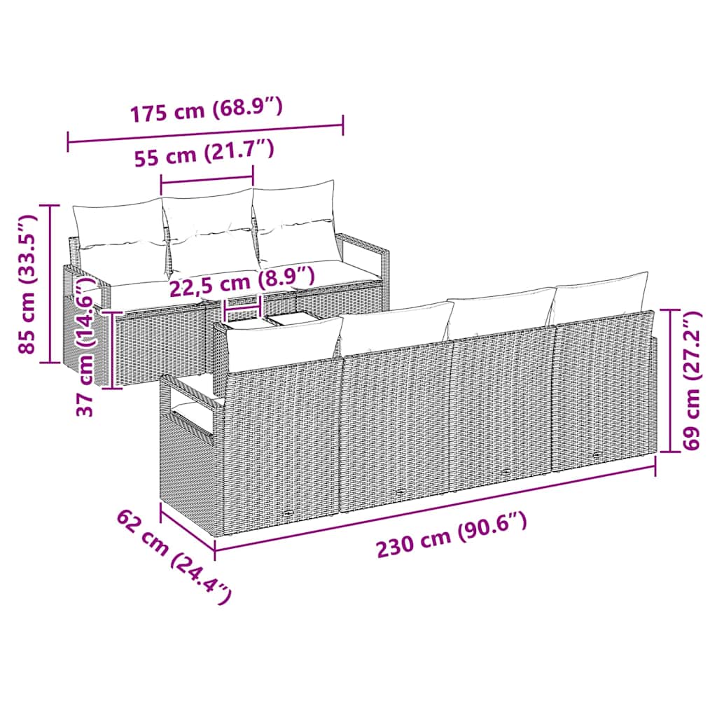 vidaXL 8 τεμαχίων σαλονάκι κήπου με μαξιλάρια μπεζ πολυ ρατάν