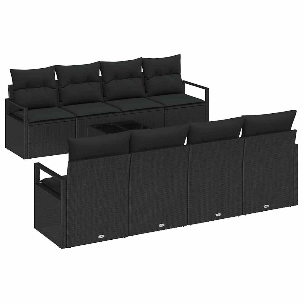vidaXL Σετ 9 Τεμαχίων Σαλονιού Κήπου με Μαξιλάρια Μαύρο Πολυ Ρατάν
