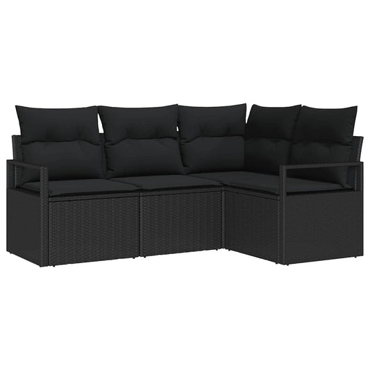vidaXL Σετ Καναπέ με μαξιλάρι 4 pcs Μαύρο συνθετικό ρατάν