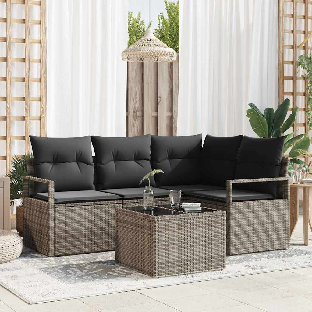 vidaXL Σετ Καναπέ με μαξιλάρι 5 pcs Ανοιχτό γκρι συνθετικό ρατάν