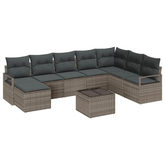 vidaXL Σετ Καναπέ με μαξιλάρι 9 pcs Ανοιχτό γκρι συνθετικό ρατάν