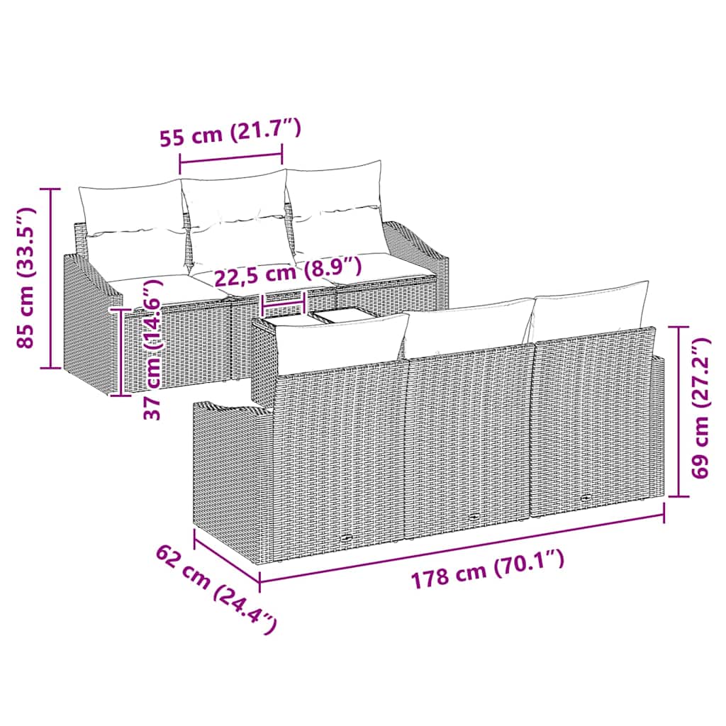 vidaXL Σετ Καναπέ Κήπου 7 pcs Μπεζ και Γκρι 55 x 55 x 37 εκ