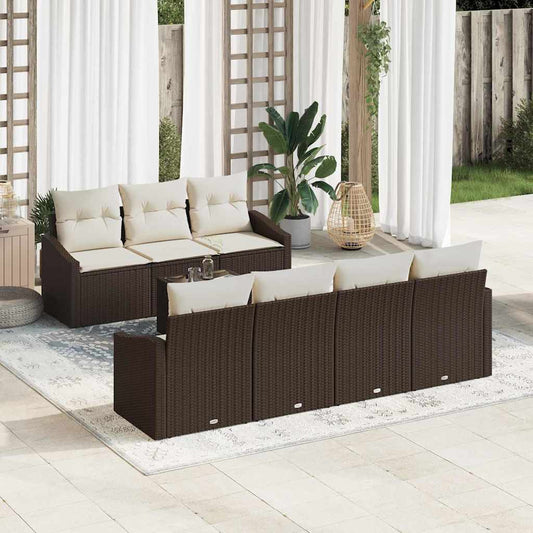 vidaXL Σετ Καναπέ με μαξιλάρι 8 pcs Καφέ και Κρέμα συνθετικό ρατάν