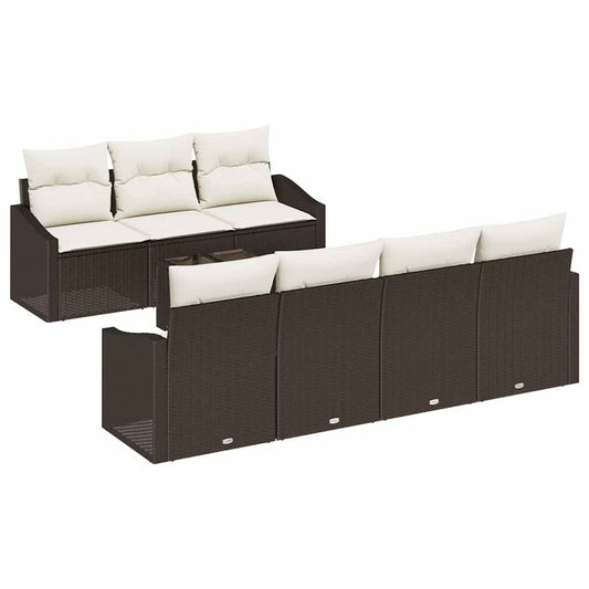 vidaXL Σετ Καναπέ με μαξιλάρι 8 pcs Καφέ και Κρέμα συνθετικό ρατάν