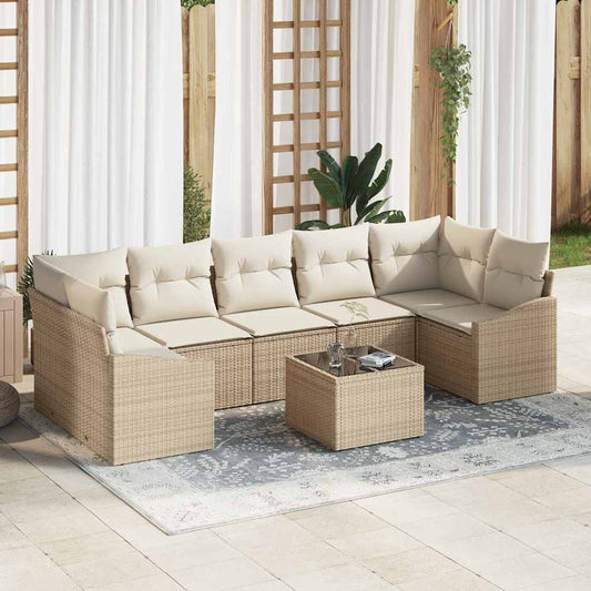 vidaXL Σετ Καναπέ με μαξιλάρι 8 pcs Μπεζ και Κρέμα συνθετικό ρατάν