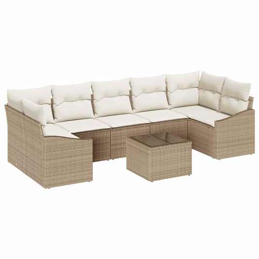vidaXL Σετ Καναπέ με μαξιλάρι 8 pcs Μπεζ και Κρέμα συνθετικό ρατάν