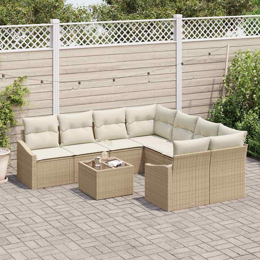vidaXL Σετ Καναπέ Κήπου με μαξιλάρι 9 pcs Μπεζ, Κρέμα 55 x 55 x 37 εκ