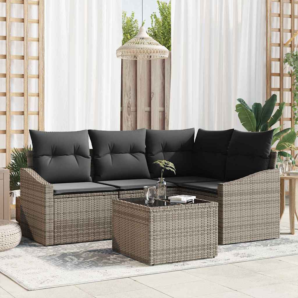 vidaXL Σετ Καναπέ Κήπου με μαξιλάρι 5 pcs Ανοιχτό γκρι συνθετικό ρατάν