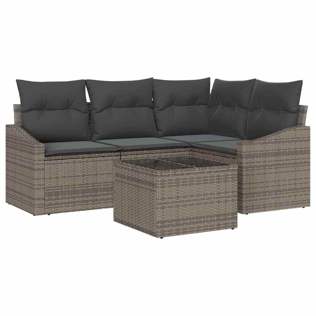vidaXL Σετ Καναπέ Κήπου με μαξιλάρι 5 pcs Ανοιχτό γκρι συνθετικό ρατάν