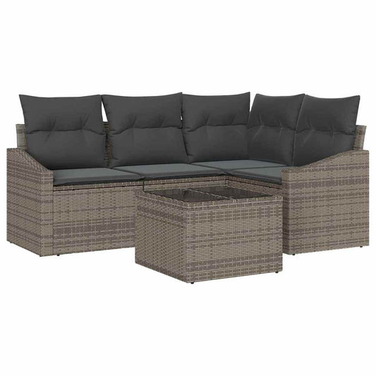 vidaXL Σετ Καναπέ Κήπου με μαξιλάρι 5 pcs Ανοιχτό γκρι συνθετικό ρατάν