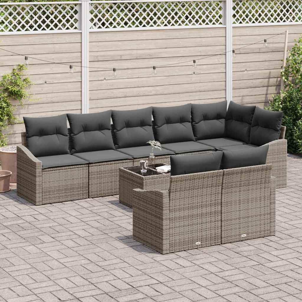 vidaXL Σετ Καναπέ Κήπου με μαξιλάρι 9 pcs Ανοιχτό γκρι συνθετικό ρατάν
