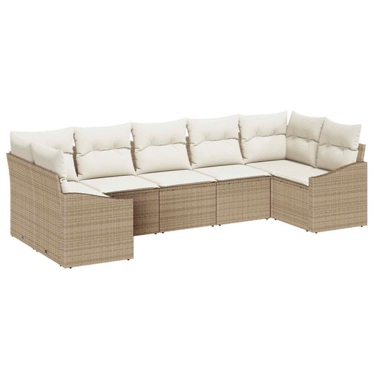 vidaXL Σετ Καναπέ Κήπου 7 pcs Μπεζ και Κρέμα συνθετικό ρατάν