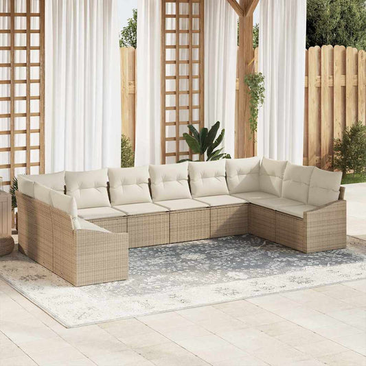 vidaXL Σετ Καναπέ Κήπου 10 pcs Μπεζ και Κρέμα συνθετικό ρατάν