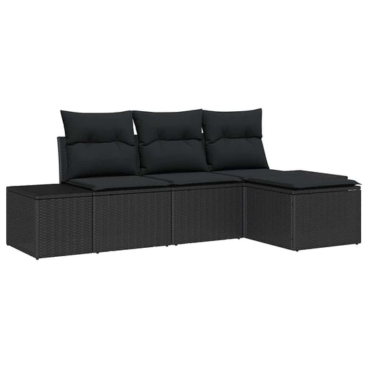 vidaXL Σετ 4 Τεμαχίων Καναπέ Κήπου με Μαξιλάρια Μαύρο Πολυ Ρατάν
