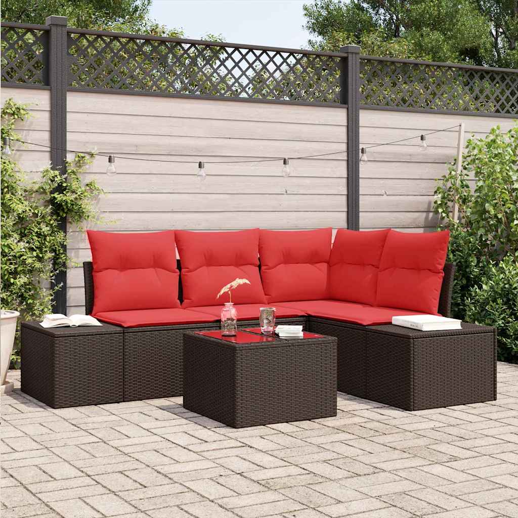 vidaXL Σετ Καναπέ Κήπου με αποθήκευση Καφέ και Κόκκινο συνθετικό ρατάν
