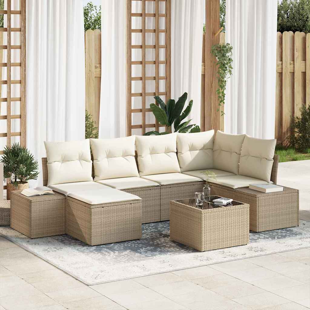 vidaXL Σετ 7 Τεμαχίων Καναπέ Κήπου με Μαξιλάρια Καφέ Πολυ Ρατάν