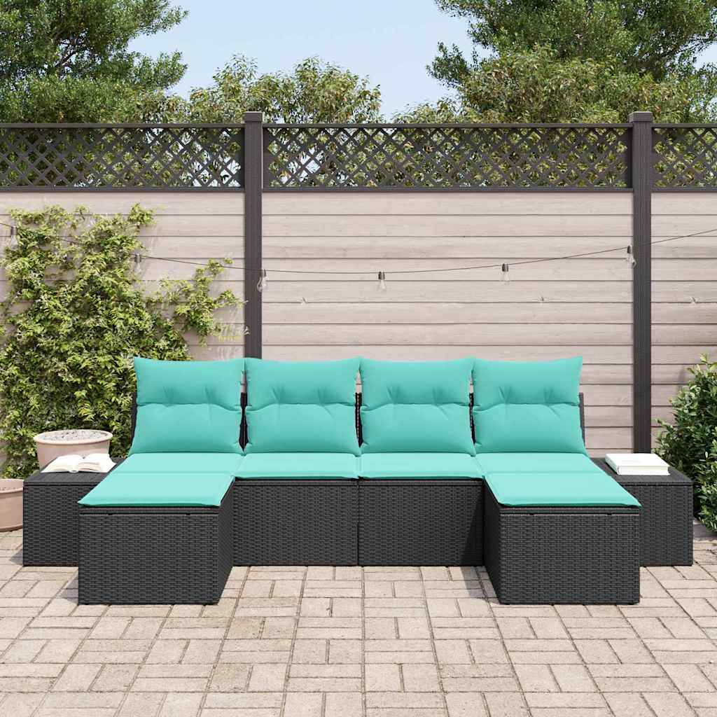vidaXL Σετ Καναπέ Κήπου 4 τμχ. Μαύρο και Τυρκουάζ συνθετικό ρατάν