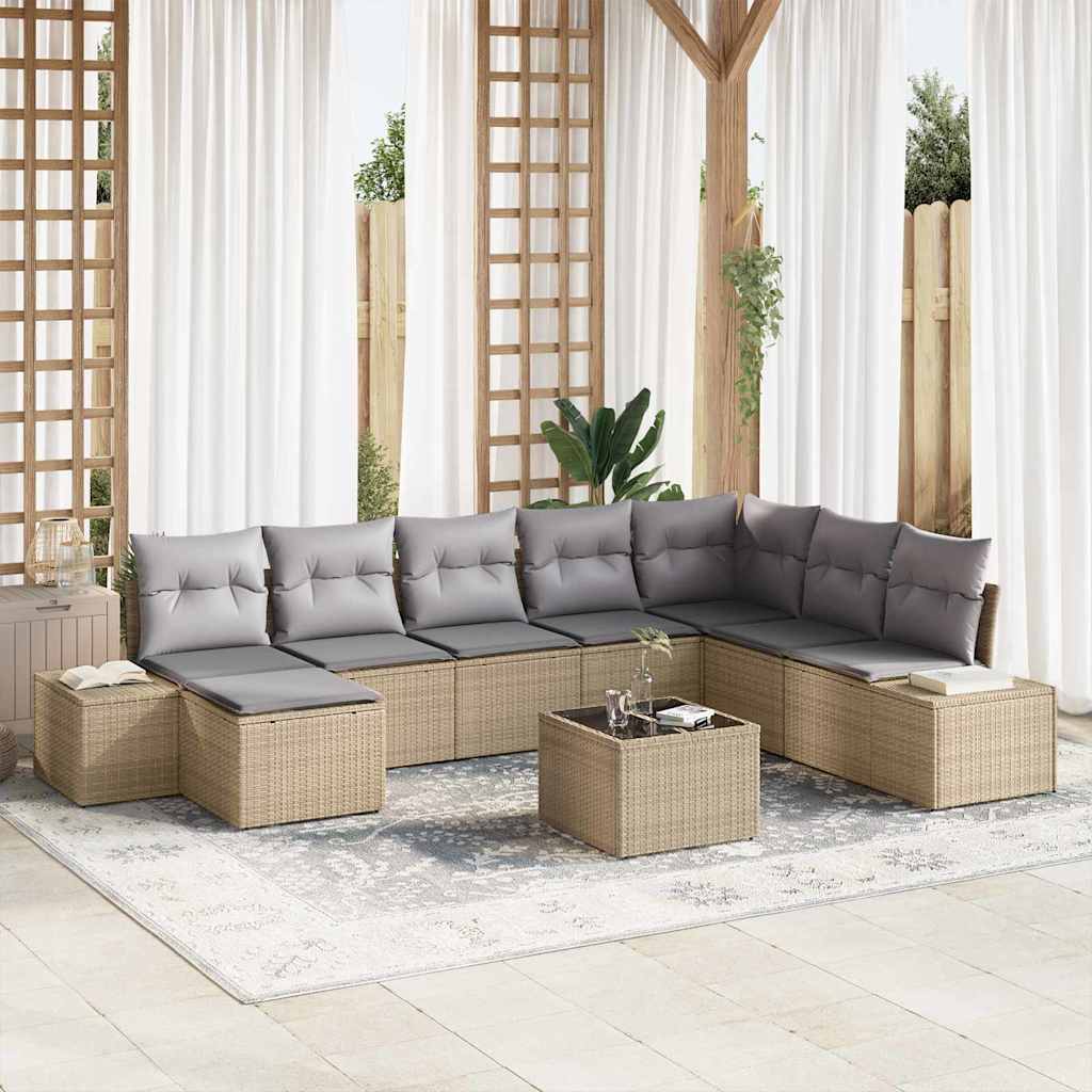 vidaXL Σετ Καναπέ Κήπου 8 pcs Μπεζ και Ανοιχτό γκρι συνθετικό ρατάν