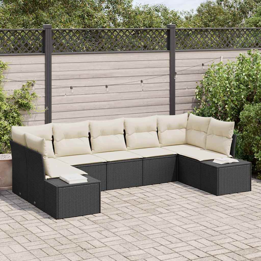 vidaXL Σετ Καναπέ Κήπου 7 pcs Μαύρο και κρεμ 289 x 154 x 85 εκ.