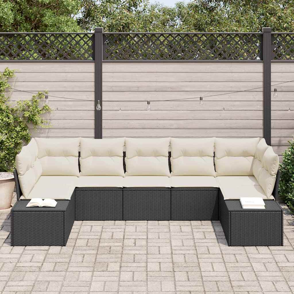 vidaXL Σετ Καναπέ Κήπου 7 pcs Μαύρο και κρεμ 289 x 154 x 85 εκ.