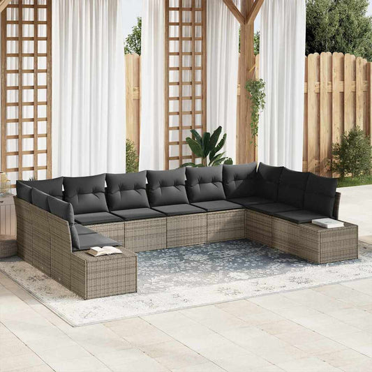vidaXL Set Καναπέ Κήπου 10 τεμαχίων με μαξιλάρια Γκρι Πολυ Ρατάν