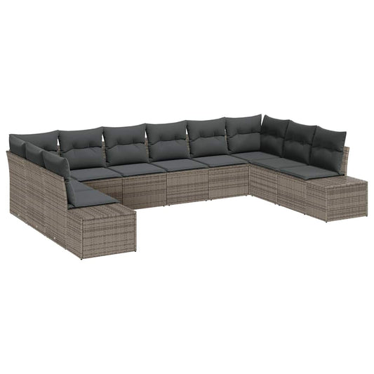 vidaXL Set Καναπέ Κήπου 10 τεμαχίων με μαξιλάρια Γκρι Πολυ Ρατάν