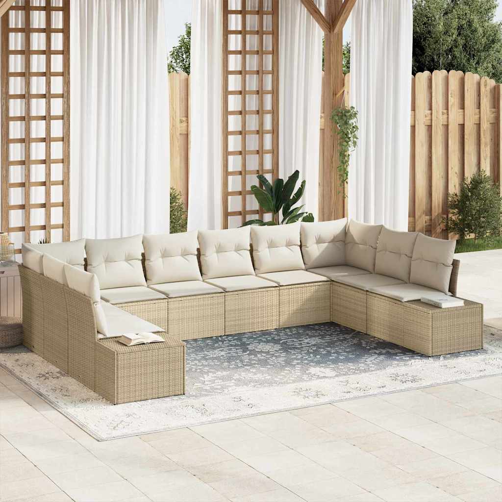 vidaXL Σετ Καναπέ Κήπου με μαξιλάρι 10 pcs Μπεζ και Κρέμα Πολυρατάν