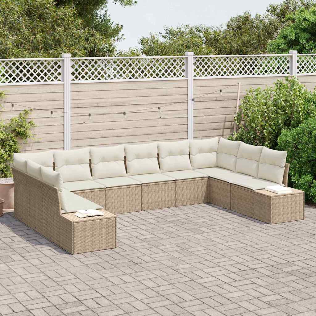 vidaXL Σετ Καναπέ Κήπου με μαξιλάρι 10 pcs Μπεζ και Κρέμα Πολυρατάν